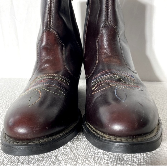Vintage Burgundy Leather Western Style Round Toe Ankle Boots 7.5 - Picture 13 of 15